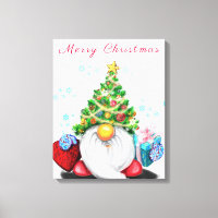 Canvas de Noël Imprimer Gnome avec cadeau