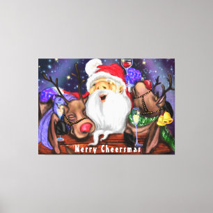 Toile Canvas de Noël Imprimer Père Noël et rennes