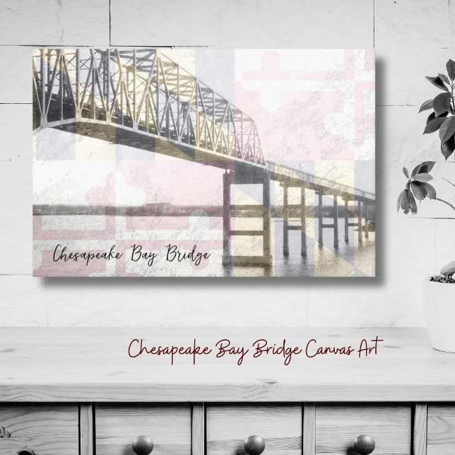 Toile Canvas du drapeau du Maryland de Chesapeake Bay (Personalized Chesapeake Bay Bridge Canvas add a splash of color to your walls! Maryland pride!)