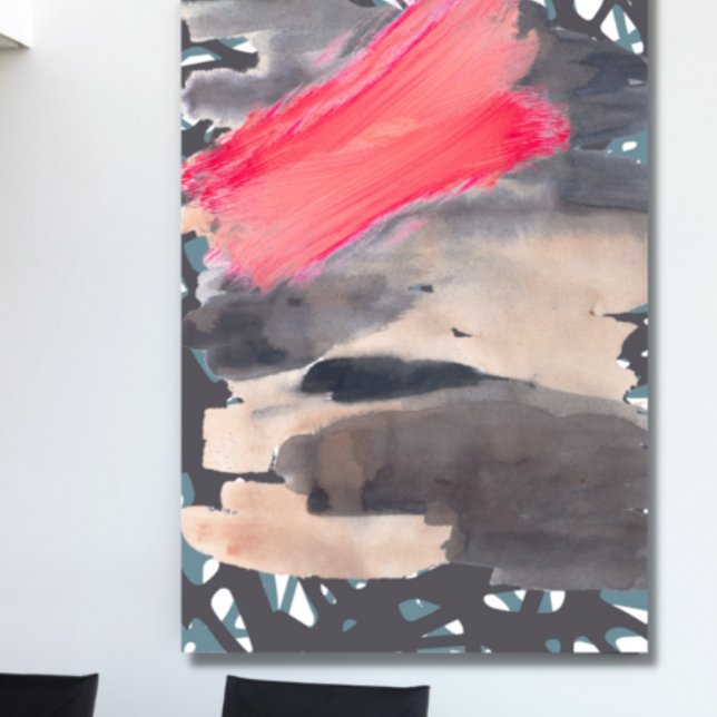 Toile Canvas étirés Imprimer Gris Rouge Abstrait Collage (Créateur téléchargé)