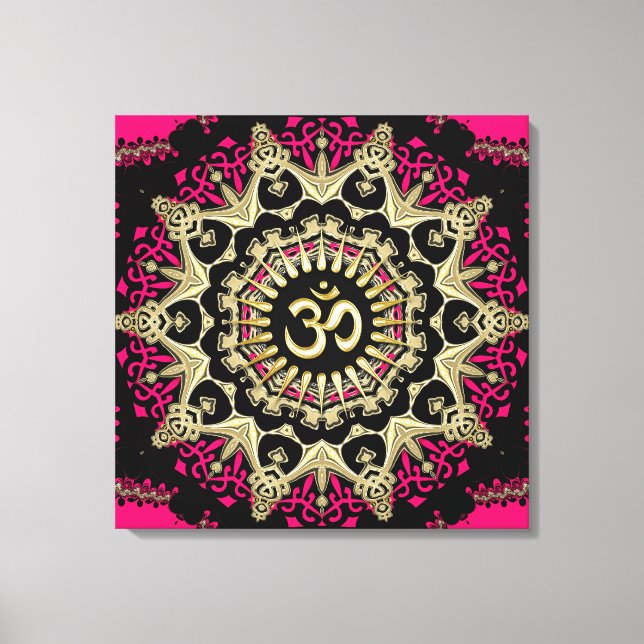 Toile Canvas Hot Rose+Gold Aum Mandala New Age Enveloppé (Recto)