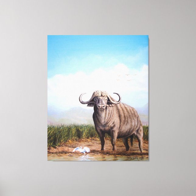 Toile Cape Buffalo & Egret Une harmonie de force et de g (Recto)