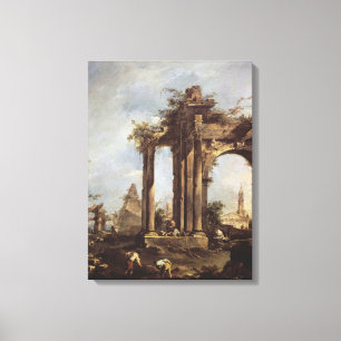 Toile Capriccio avec les ruines romaines, une pyramide