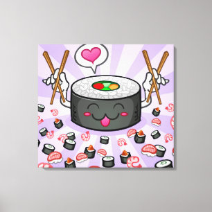 Toile Caractère de dessin sushi Manger beaucoup de creve