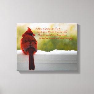 Toile Cardinal avec Visiteur du Ciel poème 14"x11"