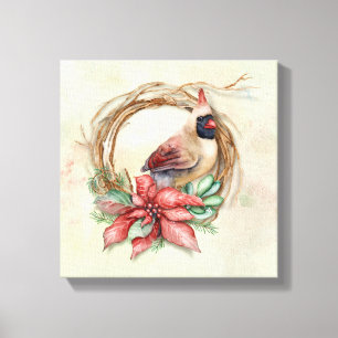 Toile Cardinal d'hiver avec Poinsettia