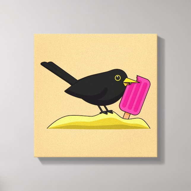 Toile Caricature Blackbird Manger Une Crème De Glace (Recto)