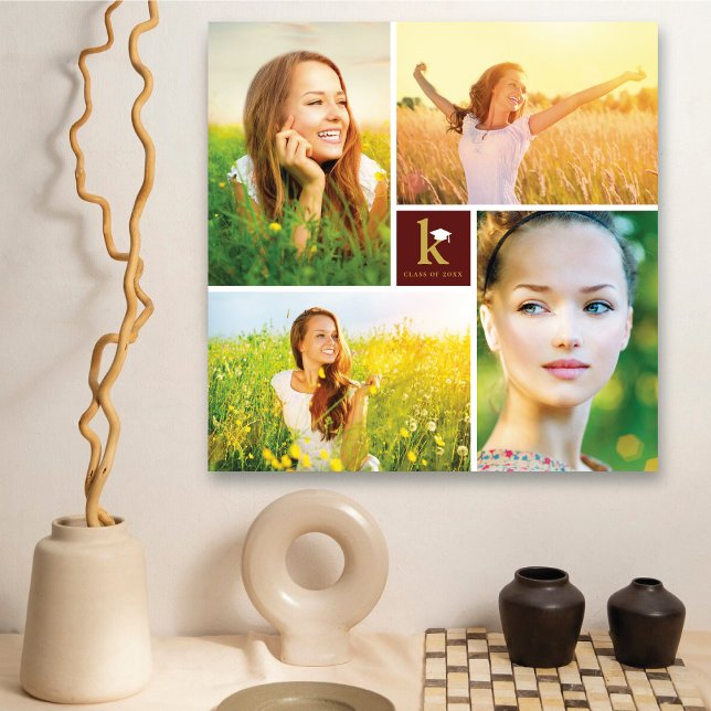 Toile Carré moderne Monogramme Graduation 4 Photo Collag (Modern Square Monogram Graduation 4 Photo Collage Canvas Print Wall Art @ zazzle.com/color_therapy)
