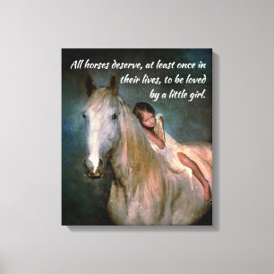 Toile Carreau de beau cheval blanc et de petite fille