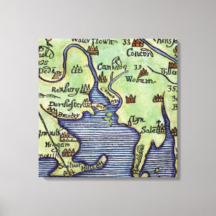 TOILE CARTE 1677 DE LA NOUVELLE ANGLETERRE