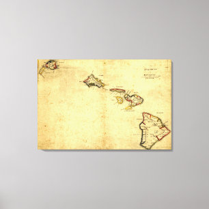 Toile Carte 1837 - îles d'Hawaï de cru hawaïennes