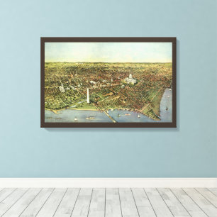 Toile Carte antique avec vue panoramique sur Washington