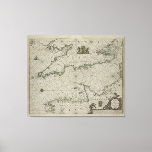 Toile Carte antique de la Manche, 1666 (gravure de