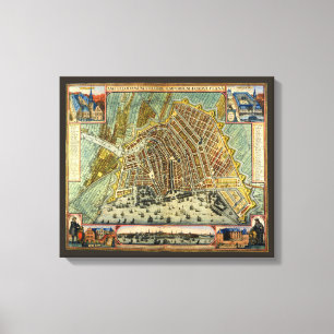 Toile Carte antique de la rue d'Amsterdam, Pays-Bas