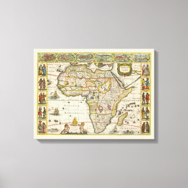 Toile Carte antique de l'Afrique par Hondius et Jansson (Recto)