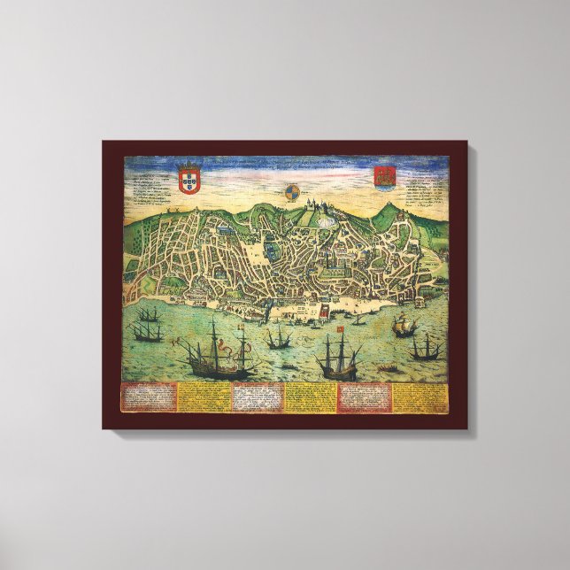 Toile Carte antique de Lisbonne, Portugal par Braun/Hoge (Recto)