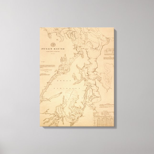 Toile Carte antique de Puget Sound (Recto)