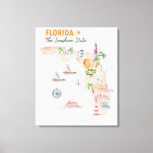 Toile Carte artistique de l'État de Floride à l'aquarell