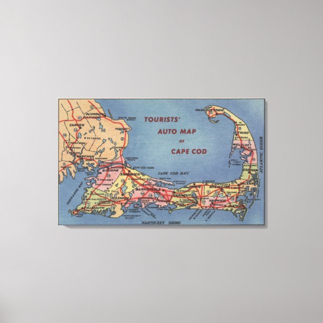 Toile Carte automobile des touristes de Cape Cod (Recto)