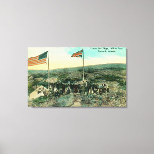 Toile Carte blanche avec drapeaux russes et américains