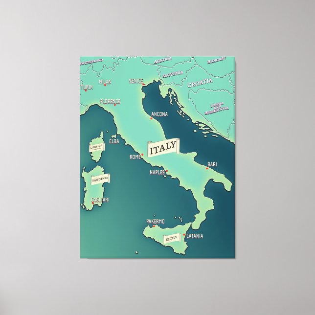Toile Carte Classique De L'Italie (Recto)