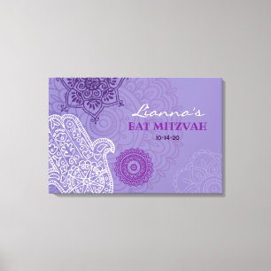 Toile Carte d'accès à la mémoire Bat mitzvah Hemsa viole