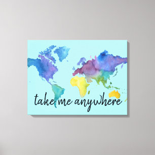 Toile Carte d'aquarelle décorée avec devis de voyage