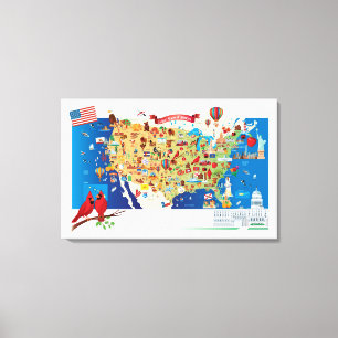 Toile Carte de bande dessinée des Etats-Unis