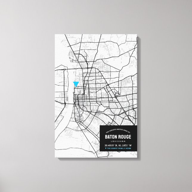 Toile Carte de Baton Rouge + Marquer votre emplacement T (Recto)