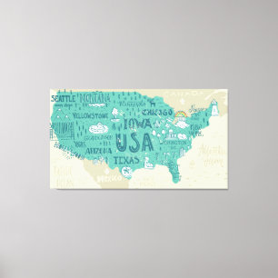 Toile Carte de griffonnage des Etats-Unis