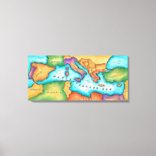 Toile Carte de la mer Méditerranée