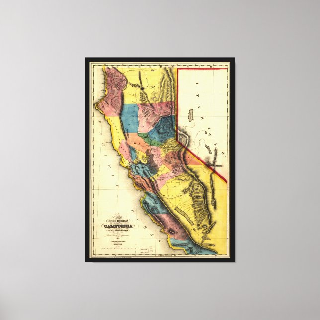 Toile Carte de la région de l'or en Californie (1851) (Recto)