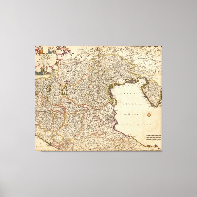 Toile Carte de la région de Venise, Italie (Recto)