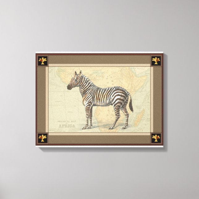 Toile Carte de l'Afrique et un zèbre (Recto)