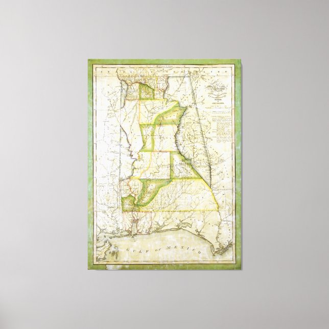 Toile Carte de l'Alabama par John Melish (vers 1818-1820 (Recto)