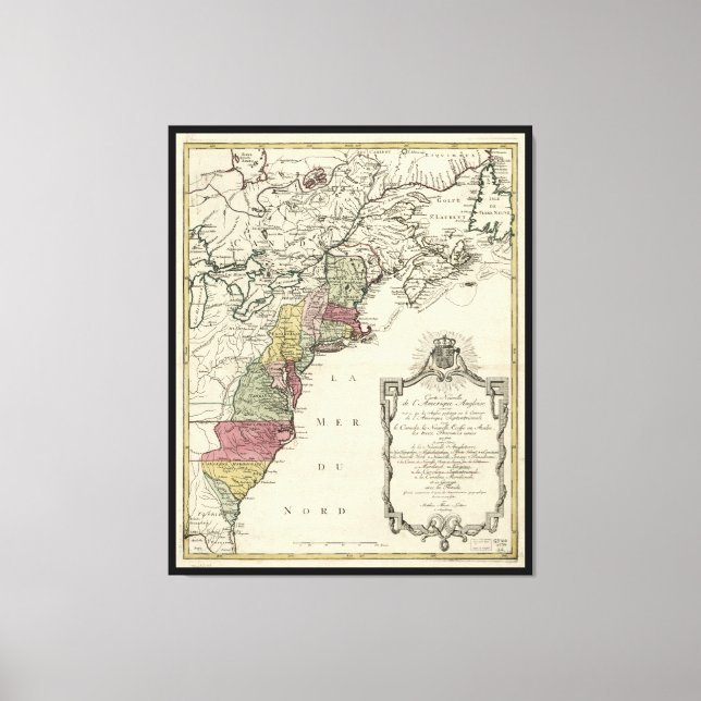 Toile Carte de l'Amérique coloniale par Matthaus Lotter  (Recto)