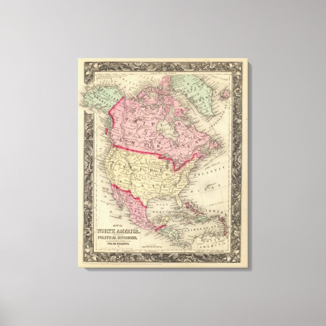 Toile Carte De L'Amérique Du Nord (Recto)