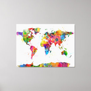 Toile Carte de l'aquarelle de carte du monde