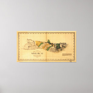 Toile Carte de Molokai, Hawaiian Island (1897)
