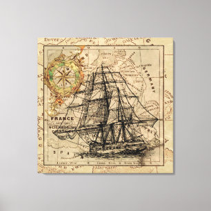Toile Carte de navigation des navires nautiques vintages