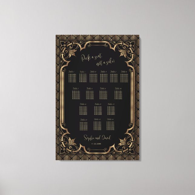 Toile Carte de siège Mariage noir Glam Gold (Recto)