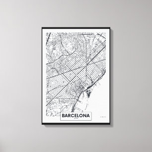 Toile Carte de ville de Barcelone, Espagne  