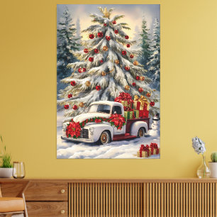Toile Carte de vœux de Noël vintage – Majestueuse neige-