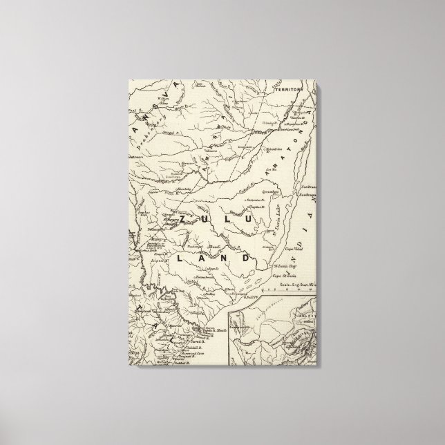 Toile Carte de Zululand avec Frontières adjacentes 2 (Recto)