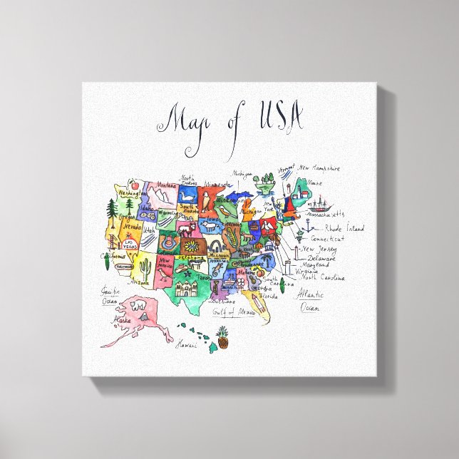Toile Carte des attractions des États-Unis d'Amérique (Recto)