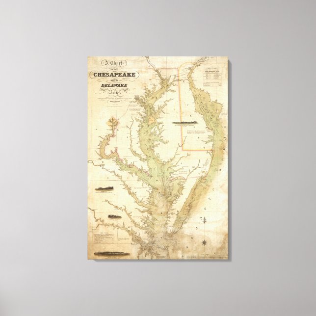 Toile Carte des baies Chesapeake et Delaware (Recto)