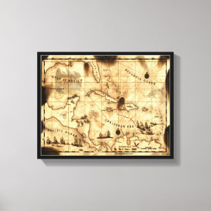 Toile Carte des Caraïbes de trésor