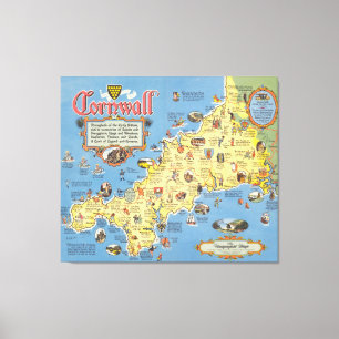 Toile Carte des Cornouailles, Angleterre