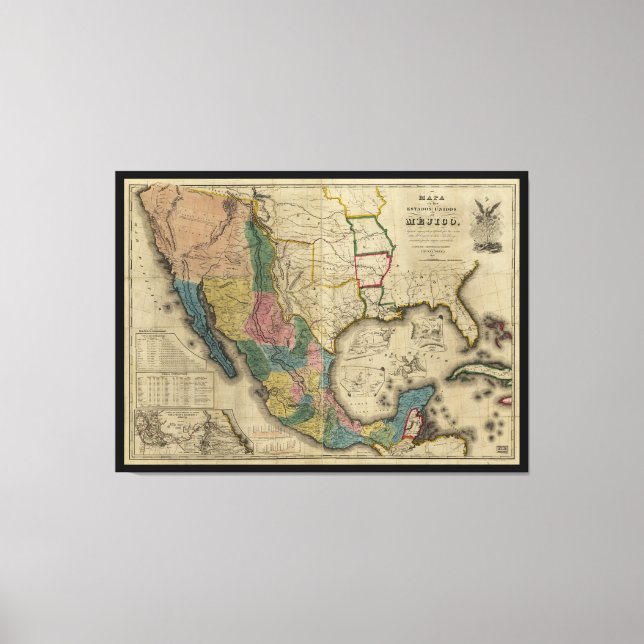 Toile Carte des États-Unis du Mexique (1847) (Recto)