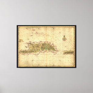 Toile Carte des îles d'Hispaniola et Porto Rico (1639)